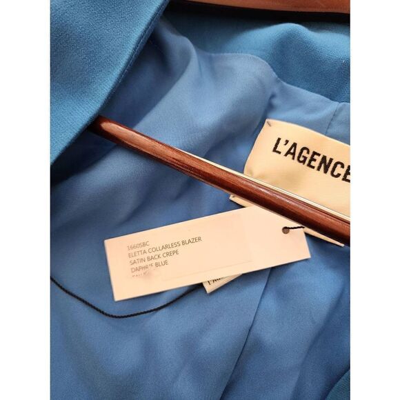 L'AGENCE Elleta collarless blazer Daphne blue size 2 NWT satin crepe - Picture 5 of 11